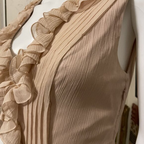 Vera Wang Lavender Label Ballet Pink Ruffled Mini Dress With V-Neck & Open Back - Picture 5 of 9